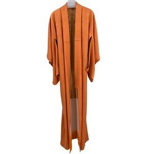 Japanese Kimono Orange Silk Jacquard Genuine Robe Dressing Gown Cosplay Anime‎
